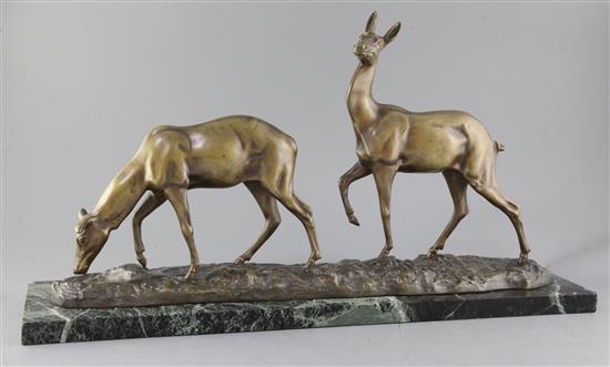 Irénée Rochard (1906-1984). A French Art Deco bronze group of two deer, length 26.5in.